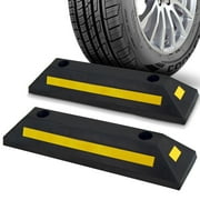 Pyle Heavy Duty Vehicle Wheel Stop Rubber Parking Tire Block Set of 2
