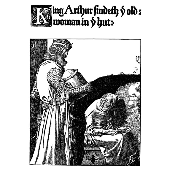 Pyle King Arthur. Nking Arthur Finds The Old Woman In The Hut. Drawing By Howard Pyle 1903. Poster Print by