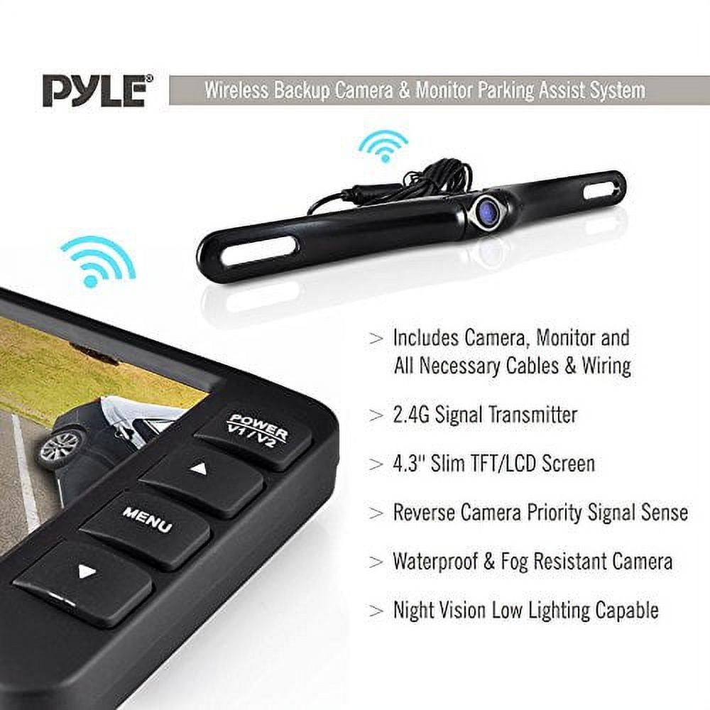 Pyle Wireless Rear View Backup Camera - Car Parking Rearview Monitor System  and Reverse Safety w/Distance Scale Lines, Waterproof, Night Vision, 4.3”