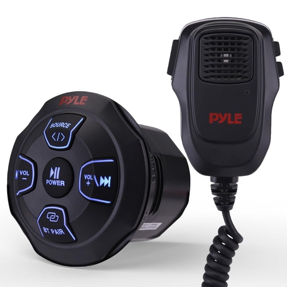 Pyle Marine Bluetooth Receiver Microphone Kit - Waterproof Audio Entertainment System Set w/ 2-Channel Wireless BT Controller, Handheld Broadcasting Mic - Car, Truck, ATV, UTV, 4x4, Boat