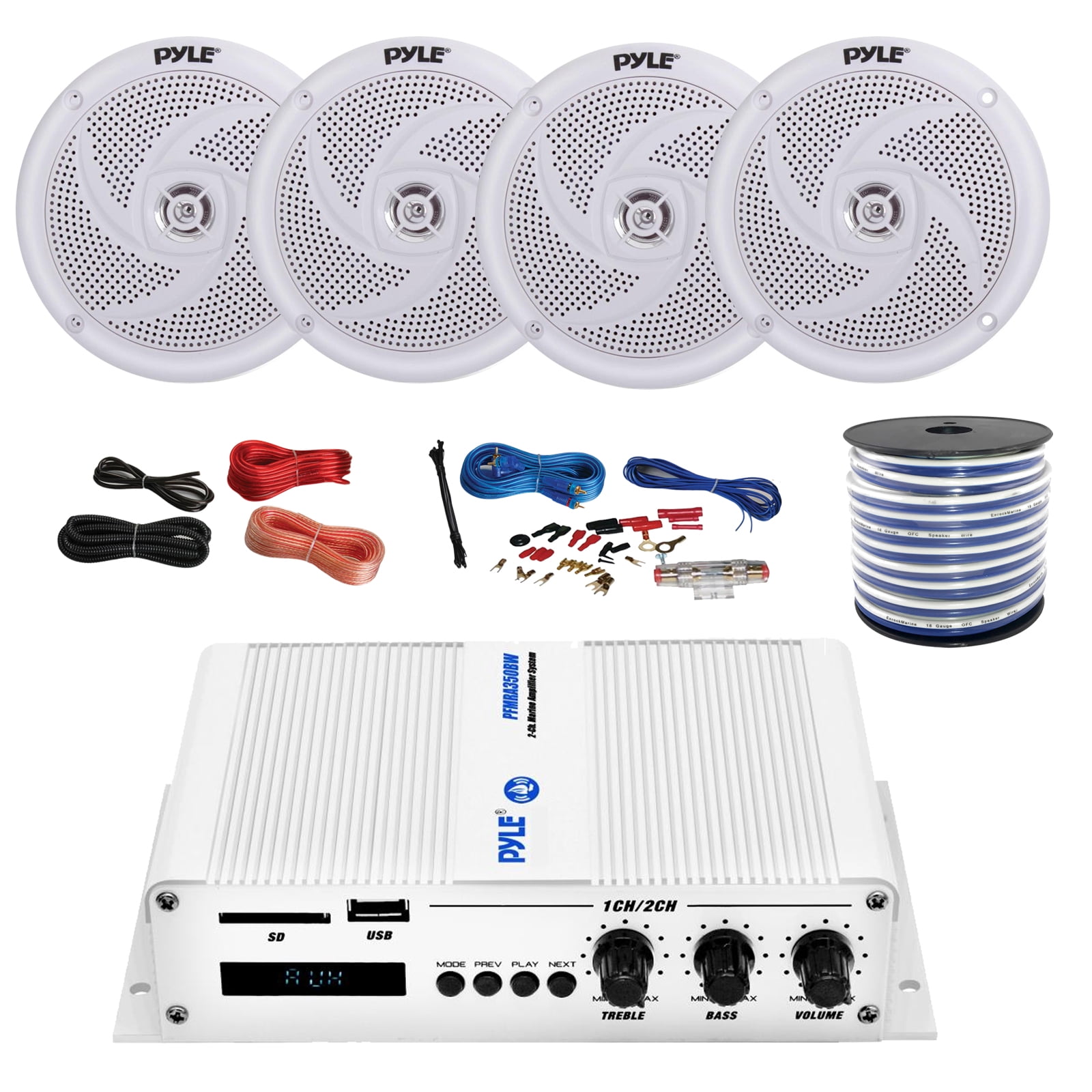 Pyle Marine PFMRA450BW 4-Channel Bluetooth White Amplifier, 4x
