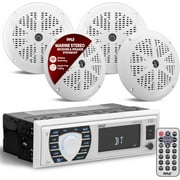 Pyle Marine Radio Receiver Speaker Set 12v Single Din Style Bluetooth Waterproof Digital Boat White