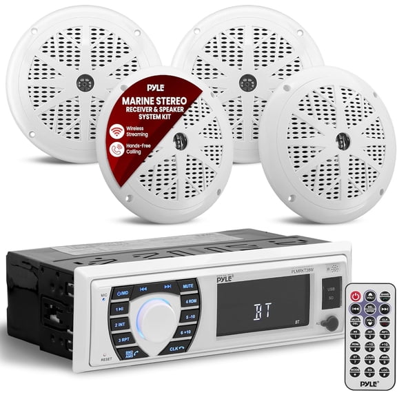Pyle Marine Radio Receiver Speaker Set 12v Single Din Style Bluetooth Waterproof Digital Boat White