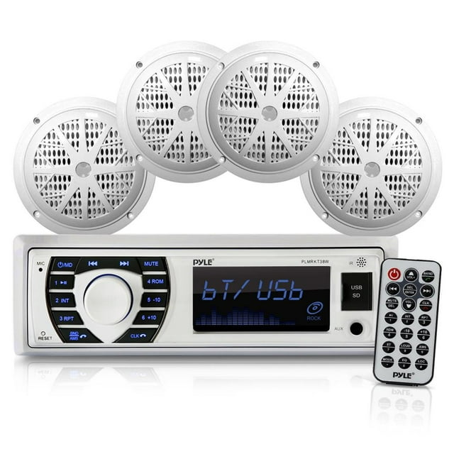 Pyle Marine Radio Receiver Speaker Set 12v Single Din Style Bluetooth Waterproof Digital Boat