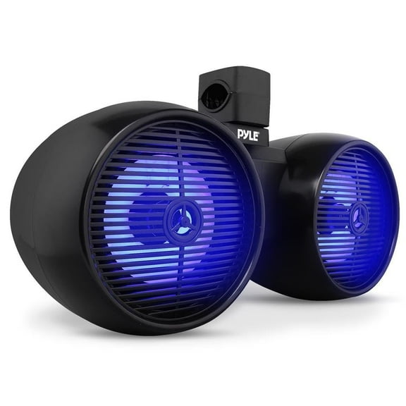 Pyle Marine Speakers, Boat Speakers, Marine Speaker, 8" 300W Dual Waterproof Off-Road Sound System, LED Lights, IP-44 Rated, 4 Ohm, Includes Mounting Brackets, Heavy Duty ABS Construction