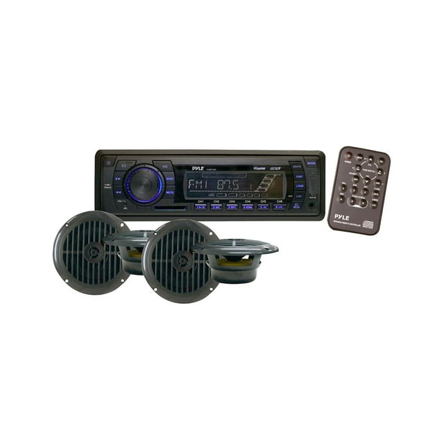Pyle Marine Stereo Receiver and Speaker Kit - Weather Band AM/FM Radio Headunit - (4) Waterproof 6.5" Speakers, MP3/USB/SD/AUX, Single DIN, 4 x 50 Watt