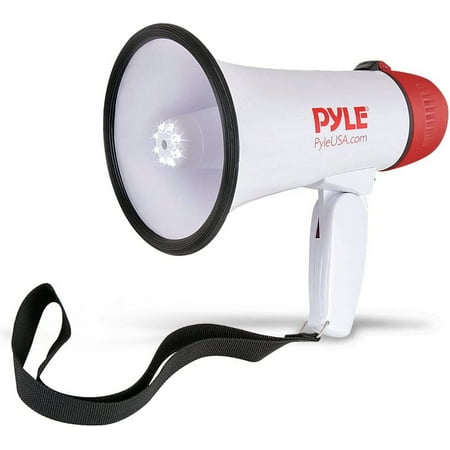 Pyle Megaphone Speaker PA Bullhorn - Built-in Siren & LED Lights - 20 Watts & Adjustable Vol. Control - for Football Soccer, Baseball Basketball Cheerleading Fans Coaches & Safety Drills