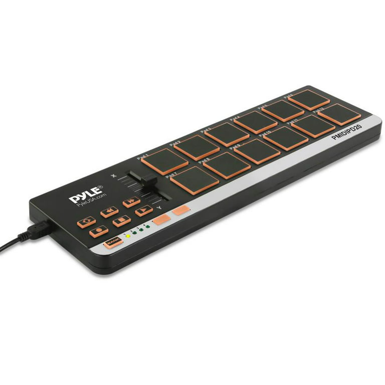 Pyle Mini USB MIDI Controller Drum Pad - Portable Beat Maker Workstation  Equipment w/ 12 Drum Pads, DJ Fader Slider & Transport Buttons - Control  any