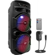 Pyle PA System Flashing LED Lighting Outdoor Wireless Bluetooth Portable Speaker with Remote &amp; USB, Black, PPHP2835B
