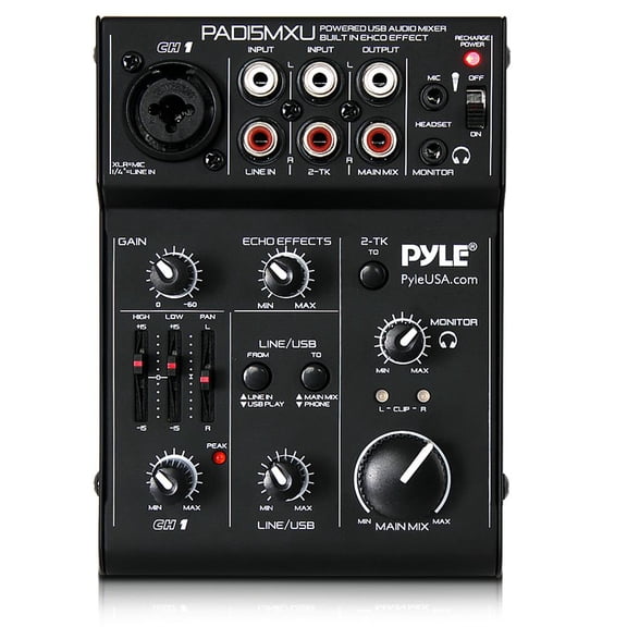 Pyle PAD15MXU - 3-Channel USB Audio/Sound Mixer Recording Interface