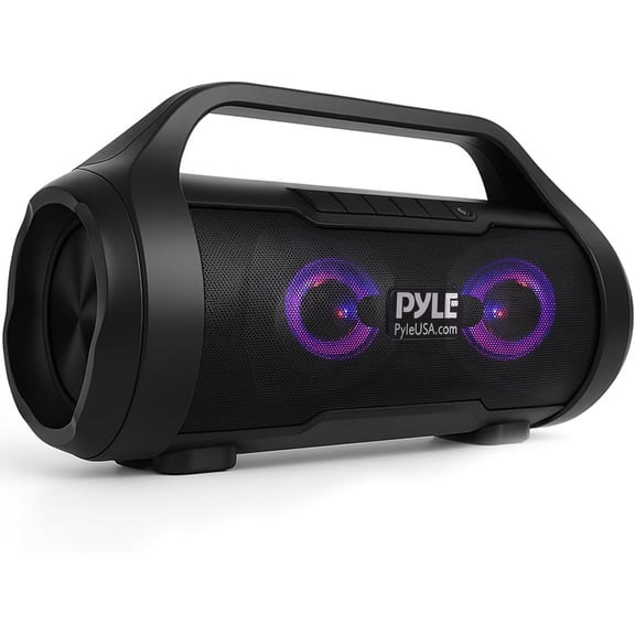 Pyle PBMWP185 - BoomBox Speaker System - & Portable Stereo Radio Speaker with Built-in RGB Lights, FM Radio
