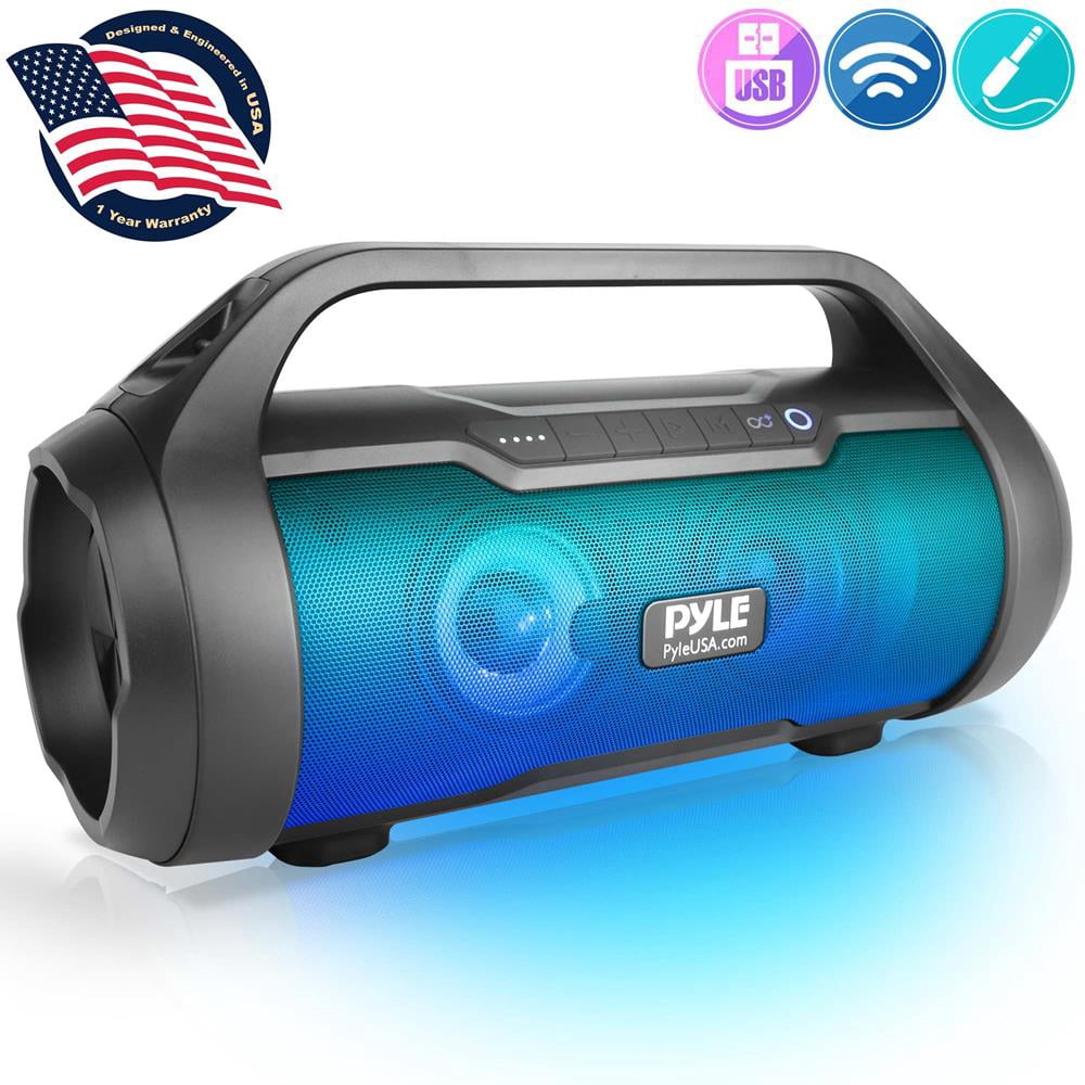 Pyle PBMWP185 - BoomBox Speaker System - & Portable Stereo Radio Speaker with Built-in RGB Lights, FM Radio