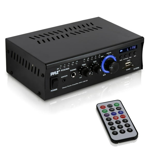 Pyle PCAU46A - Audio Speaker Power Amplifier - Digital Stereo Amp with Headphone Jack, MP3/USB/SD Readers, 2 x 120 Watt