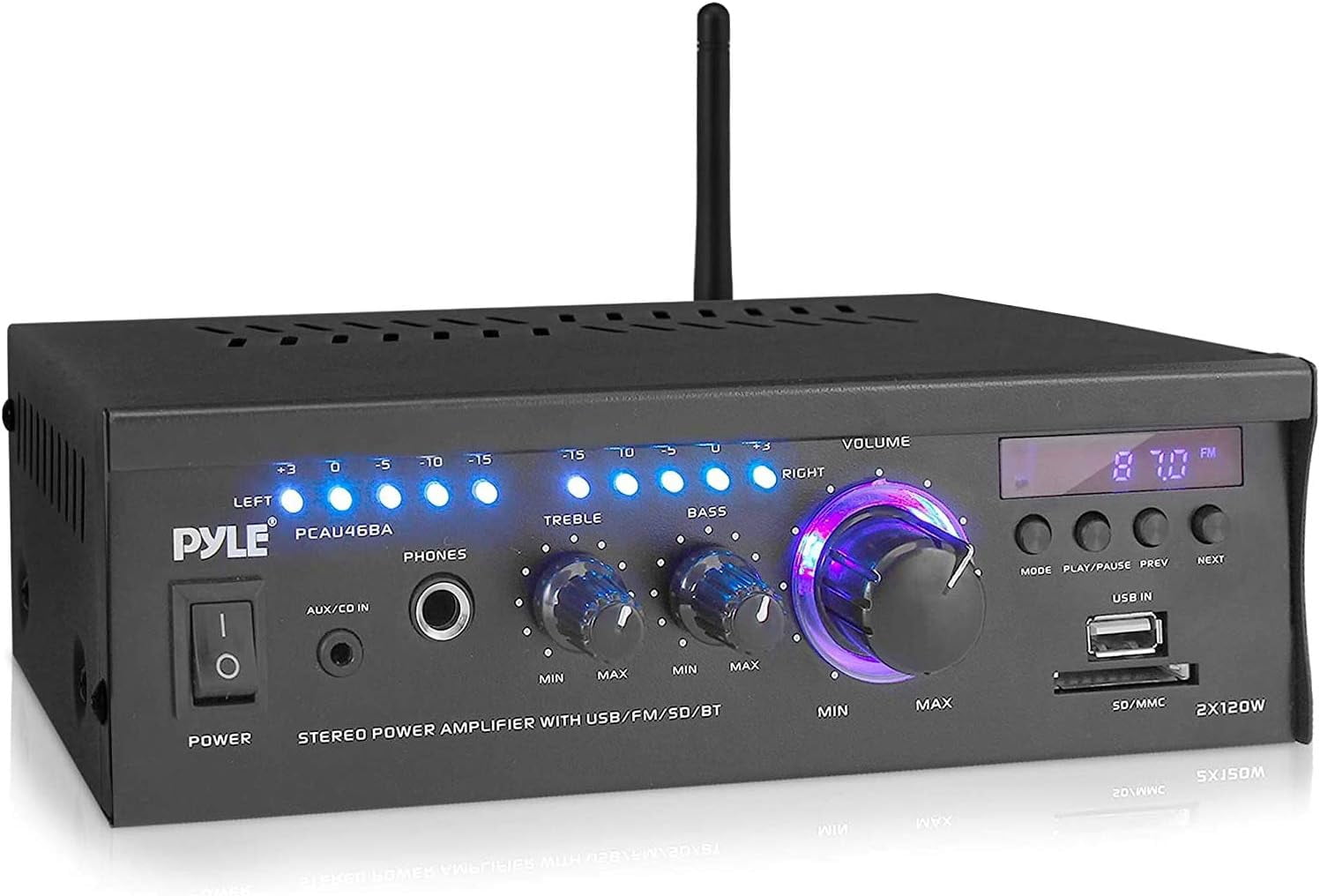 Pyle PCAU46BA Bluetooth Home Audio Amplifier System w/ Blue LED Display
