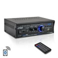 thumbnail image 1 of Pyle PCAU48BT - Bluetooth Mini Blue Series Stereo Power Amplifier, 2 x 120 Watt, USB Charge Port, USB/SD Memory Card Readers, RCA and AUX (3.5mm) Input Connector Jacks, Remote Control, 1 of 5