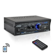 Pyle PCAU48BT - Bluetooth Mini Blue Series Stereo Power Amplifier, 2 x 120 Watt, USB Charge Port, USB/SD Memory Card Readers, RCA and AUX (3.5mm) Input Connector Jacks, Remote Control