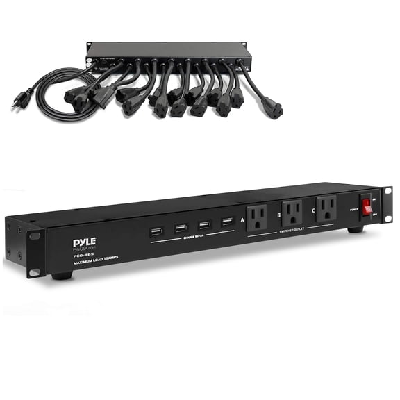 Pyle PCO865 - Power Supply Surge Protector - Rack Mount Power Conditioner Strip with (4) USB Charge Ports