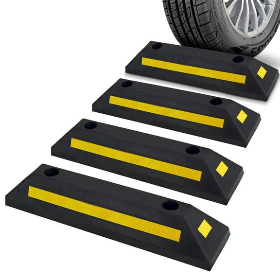 Pyle PCRSTP11X4 Heavy Duty Rubber Car & Truck Parking Wheel Block, Set of 4