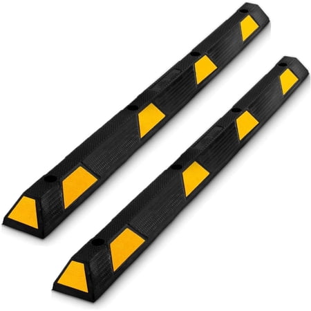 Pyle PCRSTP14X2 - Car Wheel Stops - Vehicle & Truck Parking Curb Tire Stops, Heavy-Duty Rubber Tire Blocks (Extra Wide Style)