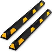 Pyle PCRSTP14X2 - Car Wheel Stops - Vehicle & Truck Parking Curb Tire Stops, Heavy-Duty Rubber Tire Blocks Extra Wide Style