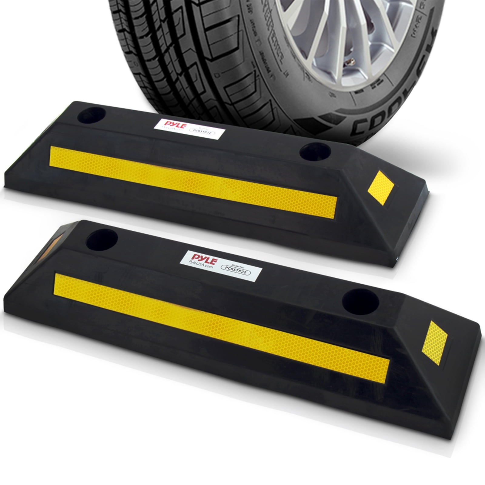 Pyle Pcrstp22 Garage Floor Stops, 2PC Heavy Duty Rubber Vehicle Parking Lot Target Stoppers
