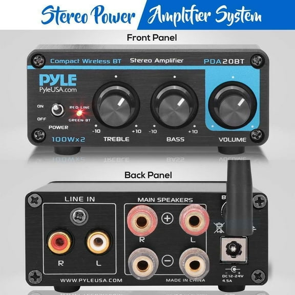 Pyle PDA20BT 100W 2 Channel Compact Hi-Fi Bluetooth Desktop Amplifier