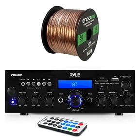 pyle pda6bu amplifier receiver stereo, bluetooth, am/fm radio, usb flash reader, aux input (3.5mm) lcd display, 200 watt - bundle with enrock 50ft 16g speaker wire