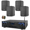 thumbnail image 1 of Pyle PDA77BU 4-Channel Home Theater Bluetooth MP3/USB/SD/RCA/AUX FM Radio Receiver, 4x 4" 30 Watt 3-Way Water-Resistant Indoor/Outdoor Speakers (Black), 50 ft Speaker Wire, 1 of 8