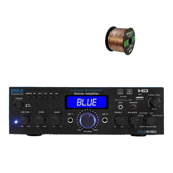 Pyle PDA9HBU 2-Channel Home Theater Bluetooth HiFI Audio Optical/HDMI/USB/SD FM Radio Receiver with 50 ft 16 Gauge Speaker Wire