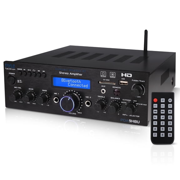 Pyle Wireless Bluetooth Home Stereo Amplifier - Multi-Channel 200 Watt Power Amplifier Home Audio Receiver System w/HDMI, Optical/Phono/Coaxial, FM Radio, USB/SD, AUX, RCA, Mic in - Remote - PDA9HBU