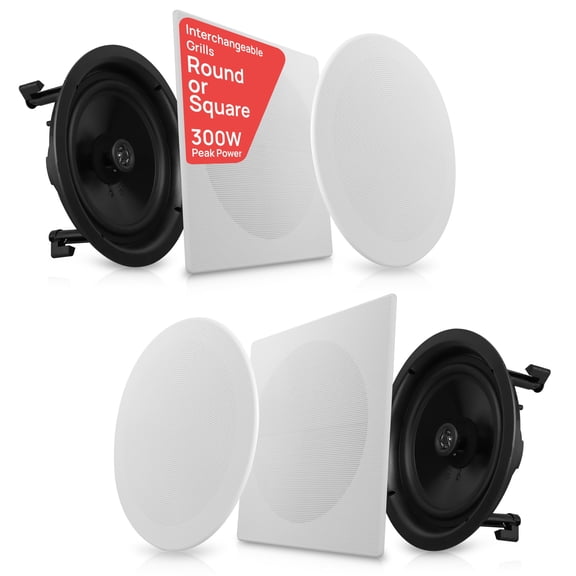 PYLE PDIC16106 - 10.0" In-Wall / In-Ceiling Speakers, 2-Way Flush Mount Home Speaker Pair, 300 Watt