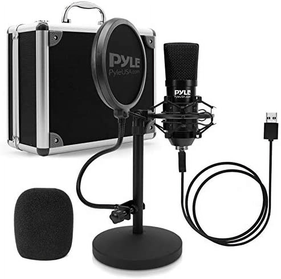 Pyle USB Microphone Podcast Recording Kit Audio Cardioid Condenser Mic w/Desktop Stand & Pop Filter