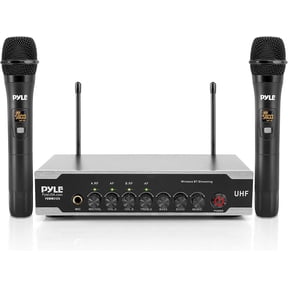 Pyle Portable Uhf Wireless Microphone System Battery Operate Dual Bluetooth Cordless Microphone Set