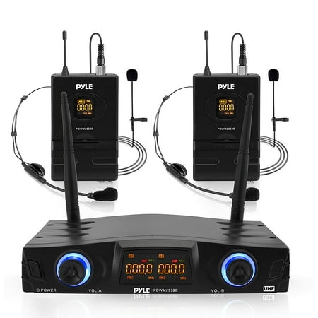 Pyle PDWM2958B Compact Portable Dual Channel Wireless Microphone System Kit