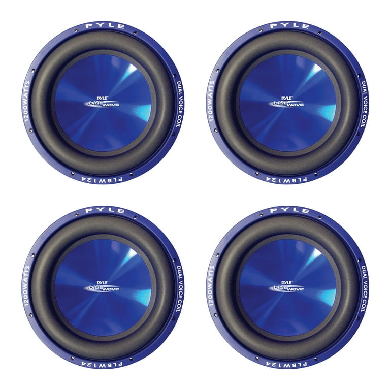 Pyle PLBW124 12 Inch 1200 Watt DVC Car Audio Subwoofer Speakers Blue 4 Pack