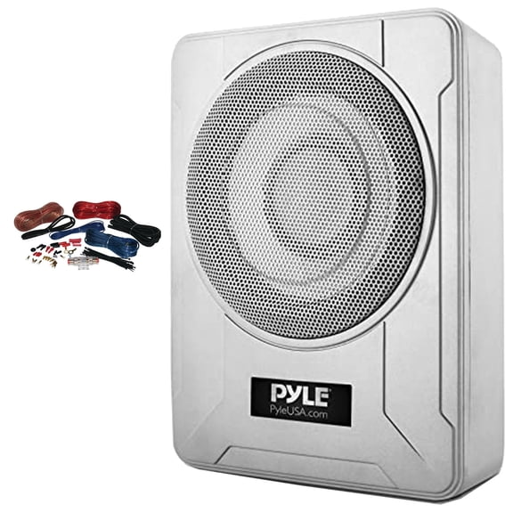 Pyle PLCD43MRB Single DIN Marine Bluetooth USB/AUX MP3 Player AM/FM Radio In-Dash Head unit Stereo Receiver, 4x 8'' 320W Max Blue Flashing LED White Speakers, 10 900W Max Under-Seat Subwoofer W/Kit