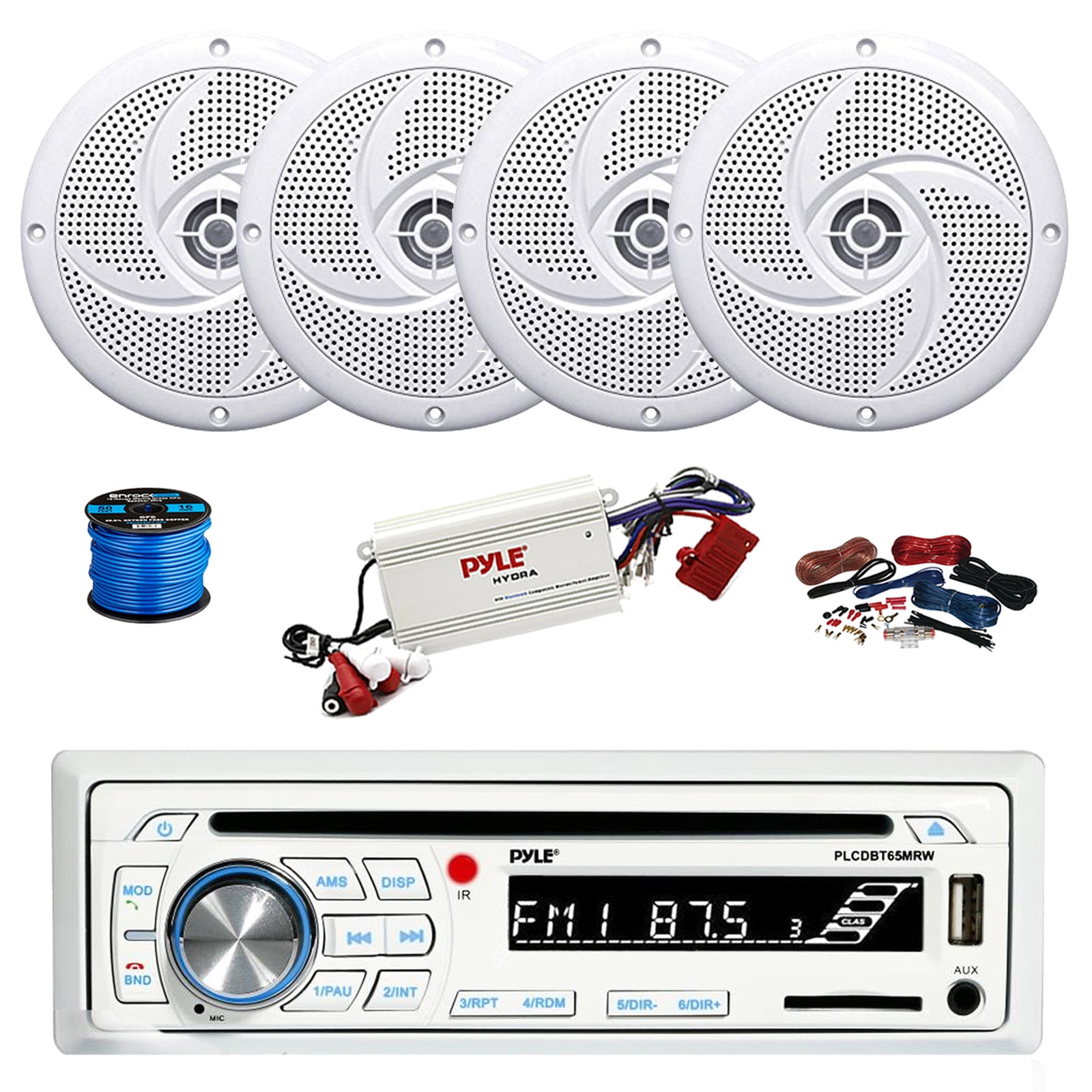 Pyle PLCDBT65 Bluetooth Marine Stereo AM/FM CD Stereo Receiver, 4 ...
