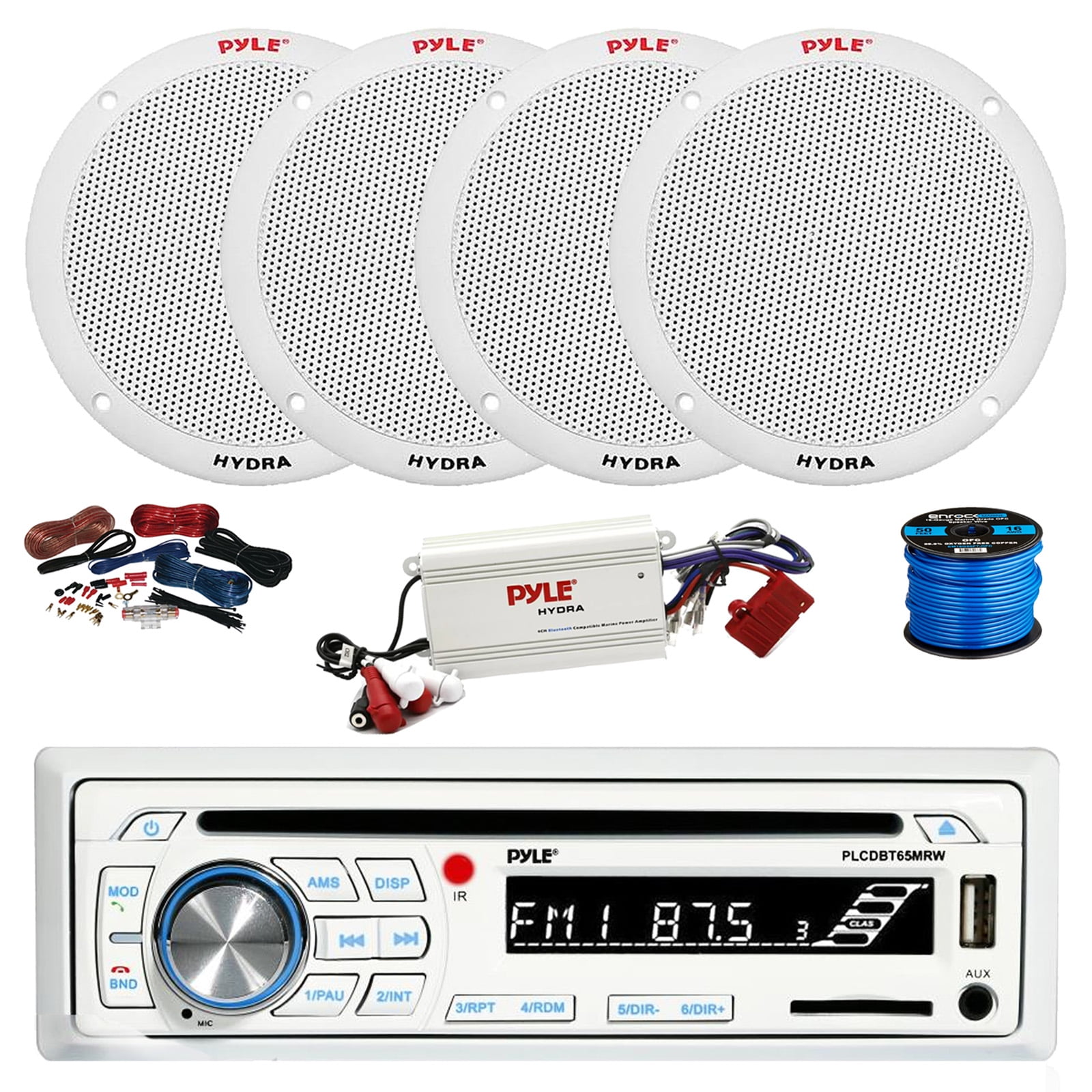 Pyle PLCDBT65 Bluetooth Marine Stereo AM/FM CD Stereo Receiver, 4 ...