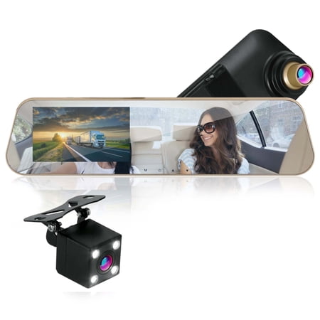 Pyle PLCM4567 - HD 1080p Touchscreen Vehicle Dual DVR Dash Cam - Camera & Monitor System with Waterproof Backup Cam, Night Vision, 4.3’’ Display