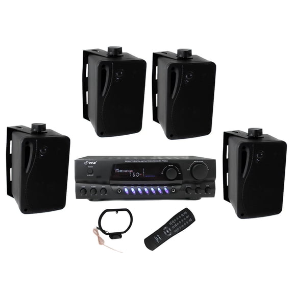 Pyle PLMR24B 3.5" 200W Box Speakers 4 Pack & PT260A Home Digital Stereo Receiver