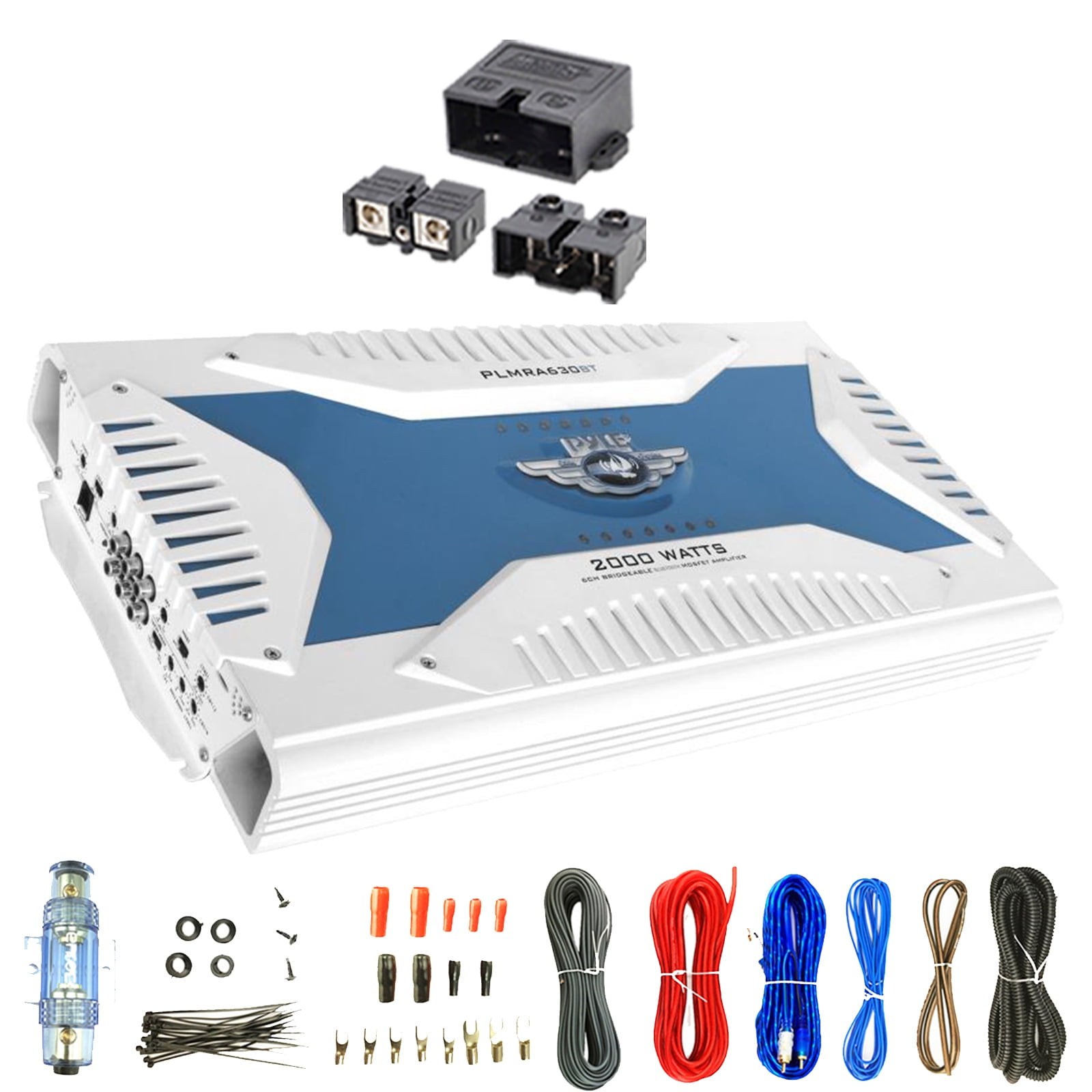 Amplifier Quick Plug Pyle PLMRA630BT 2000 Watt 6-Channel Marine Bluetooth Amplifier Bundle ...