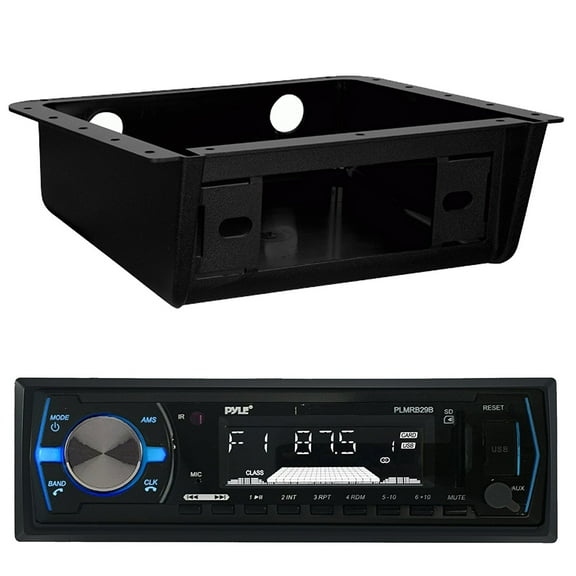 Pyle PLMRB29B Bluetooth MP3 USB AUX SD Card In-Dash Stereo AM/FM Radio Single Din Black Headunit Receiver Player Bundle Combo With Enrock EBUDK00 Universal Underdash Stereo Housing
