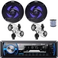 thumbnail image 1 of Pyle PLMRB29B Single DIN Bluetooth MP3 In-Dash Stereo Black Receiver, 2x 2.25’’ 10W Waterproof Rated Off-Road Chrome Speakers, 2x 8'' 320W Low Profile 2-Way Boat Black LED Speakers, Speaker Wire, 1 of 5