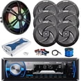 thumbnail image 1 of Pyle PLMRB29B Single DIN Bluetooth MP3 Stereo Black Receiver, 6x 6'' 240W Power Low Profile Boat Black Speakers, 12" 500W RGB LED Subwoofer, 8 Channel Amplifier W/Kit, Radio Antenna, Speaker Wire, 1 of 8