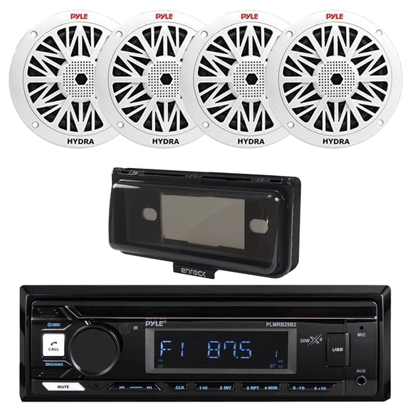 Pyle PLMRB29B2 Single DIN Marine USB Bluetooth AM/FM MP3 Stereo Receiver w/Cover, 4x Dual 6.5'' 200 Watt Max Power Water Resistant 2-Way Full Range Boat Speakers