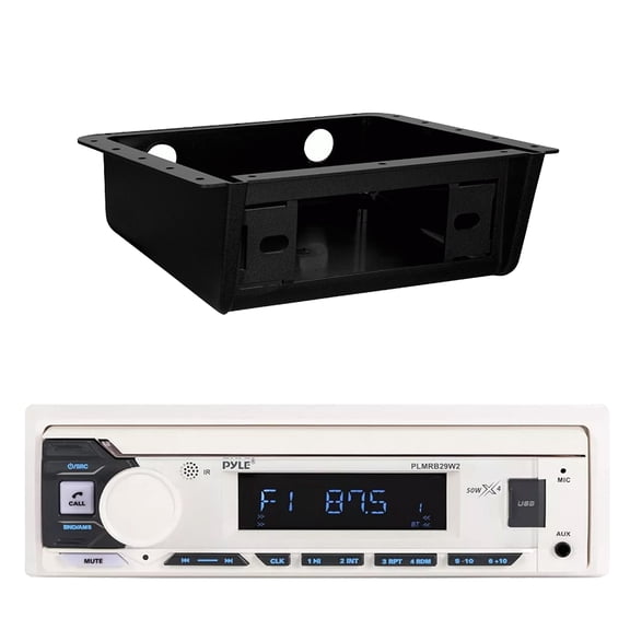 Pyle PLMRB29W2 Single DIN Marine Bluetooth MP3 Stereo Receiver with Universal Underdash Stereo Housing Installation Kit