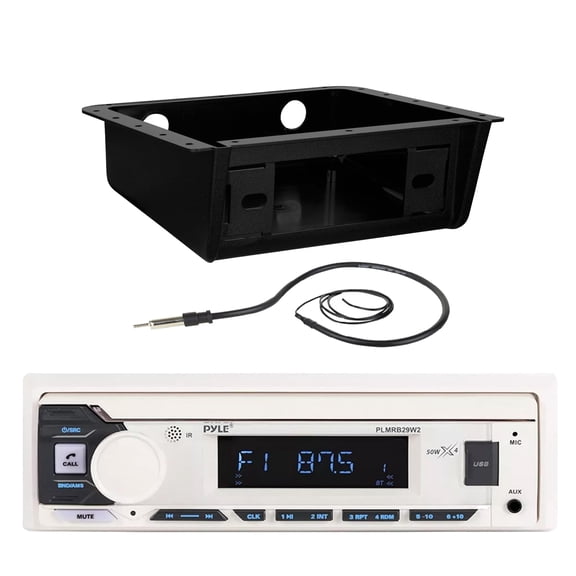 Pyle PLMRB29W2 Single DIN Marine Bluetooth MP3 Stereo Receiver, Underdash Installation Radio Kit, 22" AM/FM Radio Antenna