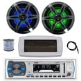thumbnail image 1 of Pyle PLMRB29W Single DIN Bluetooth Marine MP3 AM/FM Stereo Receiver with White Cover, 22" Radio Antenna, Wire, 2x 6.5" 120 Watt Peak Multicolor LED Boat Audio Speakers w/Chrome Grilles (Black), 1 of 6