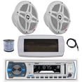 thumbnail image 1 of Pyle PLMRB29W Single DIN Bluetooth Marine MP3 AM/FM Stereo Receiver with White Cover, 22" Radio Antenna, Wire, 2x 6.5" 600 Watt Max 2-Way Full Range Waterproof Wireless RF Streaming Speakers (White), 1 of 6