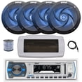 thumbnail image 1 of Pyle PLMRB29W Single DIN Bluetooth Marine MP3 AM/FM Stereo Receiver with White Cover, 22" Radio Antenna, Wire, 4x 4" 100 Watt Max 2-Way  Blue Flashing LED Boat Audio Speakers (Black), 1 of 6